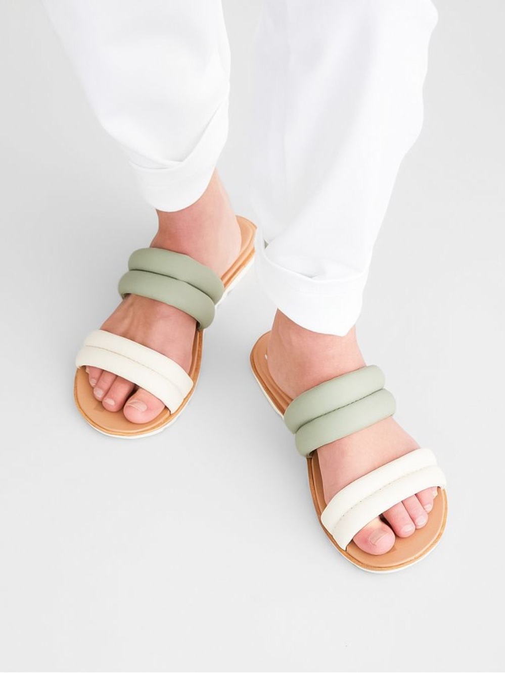 Sorel NEW Ella II Puff Leather Slide Sandals in Safari Chalk, Size 10